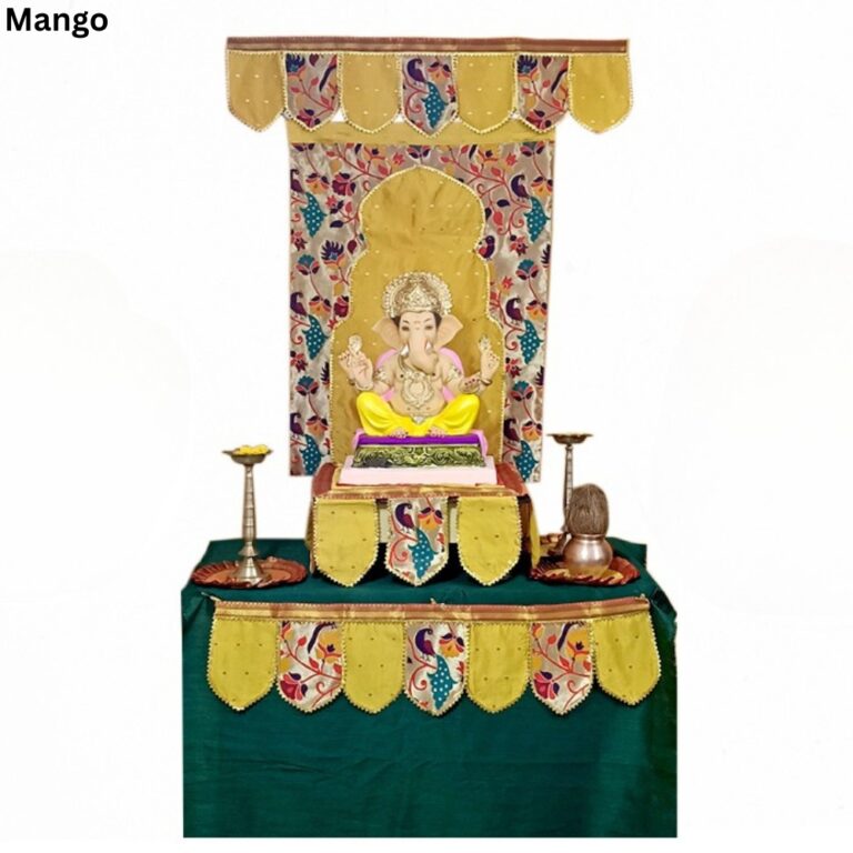 Ganesh Chaturthi Paithani Ganpati Decoration Combo Set – Mango Theme (7 Items + Free Samai Asan)