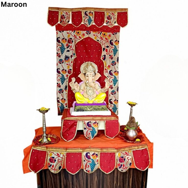 Ganesh Chaturthi Paithani Ganpati Decoration Combo Set – Maroon Theme (7 Items + Free Samai Asan)