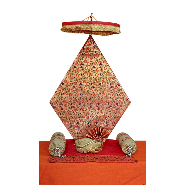 Paithani Modak Pattern Ganpati Decoration Set for Ganesh Chaturthi (6 Items + Free Asan)
