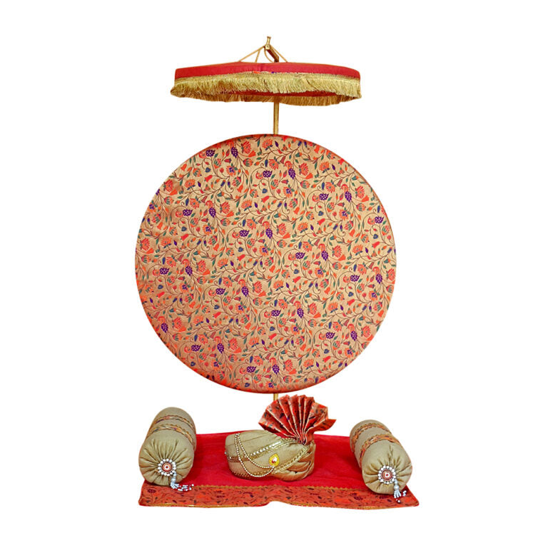 Paithani Chakra Pattern Ganpati Decoration Set for Ganesh Chaturthi (6 Items + Free Asan)