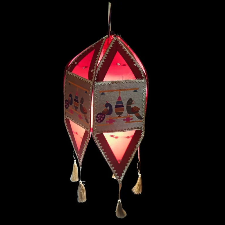 Red Paithani Kandil for Diwali – Paithani Lantern with Traditional Peacock Design