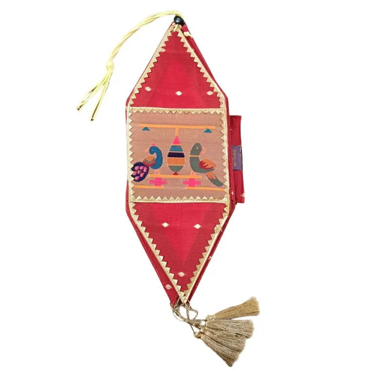 Red Paithani Kandil for Diwali – Paithani Lantern with Traditional Peacock Design