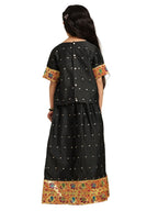 Paithani Baby Girl Lehenga Set – Black Silk with Peacock Embroidered Blouse & Zari Border Skirt – Hema Pattern