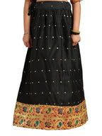 Paithani Baby Girl Lehenga Set – Black Silk with Peacock Embroidered Blouse & Zari Border Skirt – Hema Pattern