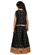 Paithani Baby Girl Lehenga Set – Black Silk with Brocade Peplum Top & Zari Peacock Border – Gita Pattern