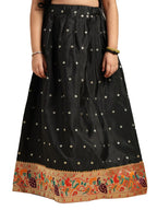 Paithani Baby Girl Lehenga Set – Black Silk with Brocade Peplum Top & Zari Peacock Border – Gita Pattern