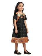 Paithani Baby Girl Frock – Black Silk with Multicolor Zari Border & Brocade Yoke – Indu Pattern