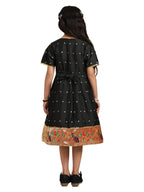 Paithani Baby Girl Frock – Black Silk with Multicolor Zari Border & Brocade Yoke – Indu Pattern
