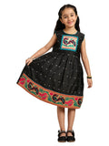 Paithani Baby Girl Frock – Black Silk with Temple Motif Design & Zari Border – Diamond Pattern