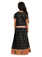 Paithani Baby Girl Lehenga Set – Black Silk with Peacock Embroidered Blouse & Zari Border Skirt – Chiu Pattern