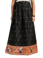 Paithani Baby Girl Lehenga Set – Black Silk with Peacock Embroidered Blouse & Zari Border Skirt – Chiu Pattern