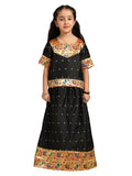 Paithani Baby Girl Lehenga Set – Black Silk with Peacock Embroidered Blouse & Zari Border Skirt – Hema Pattern