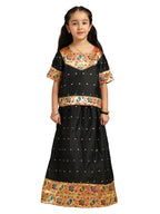 Paithani Baby Girl Lehenga Set – Black Silk with Peacock Embroidered Blouse & Zari Border Skirt – Hema Pattern