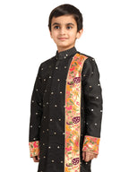 Kanira Jr Paithani dhoti kurta black butti for boys Evan pattern