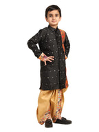 Kanira Jr Paithani dhoti kurta black butti for boys Evan pattern