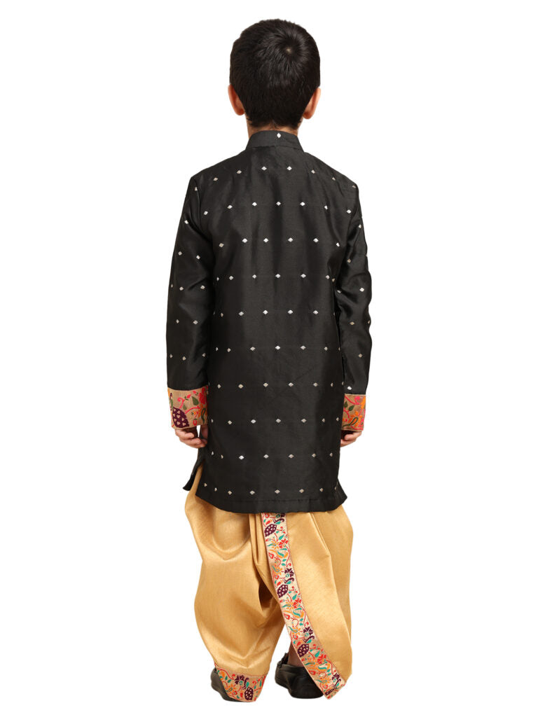 Kanira Jr Paithani dhoti kurta black butti for boys Evan pattern