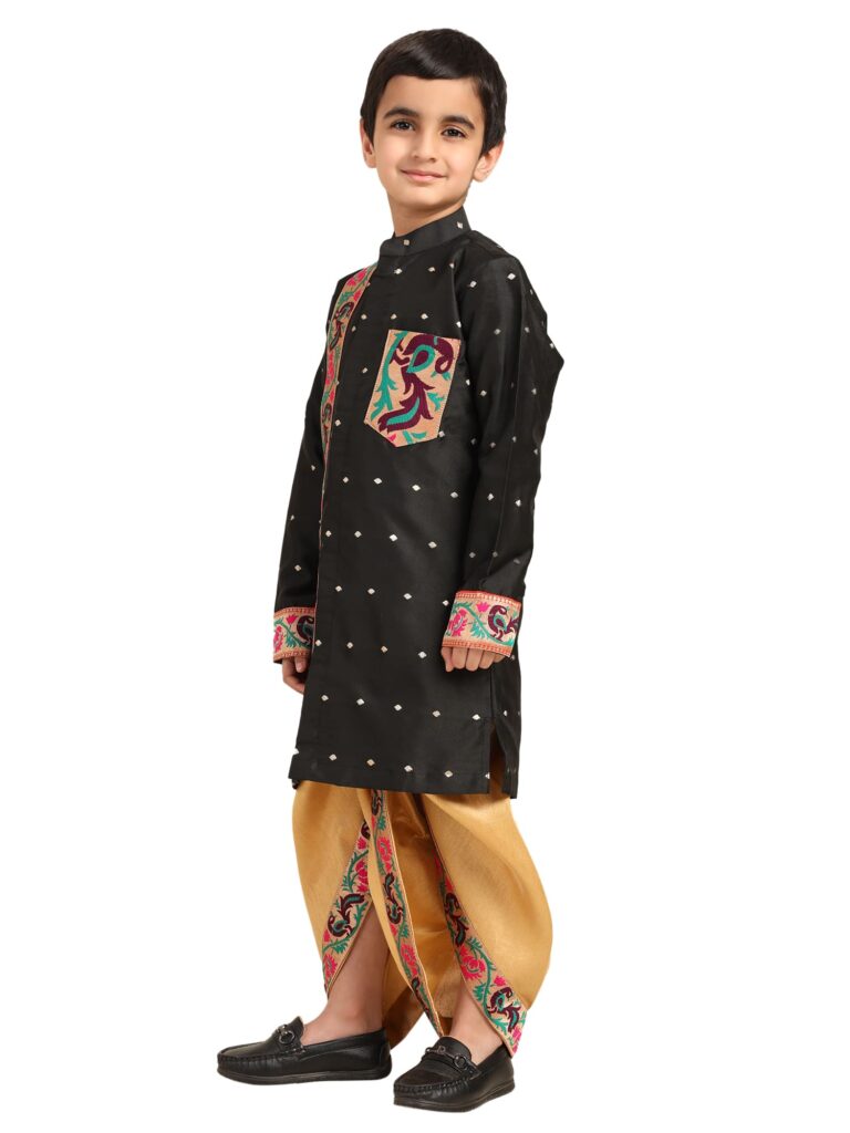 Kanira Jr Paithani dhoti kurta black- hero pattern