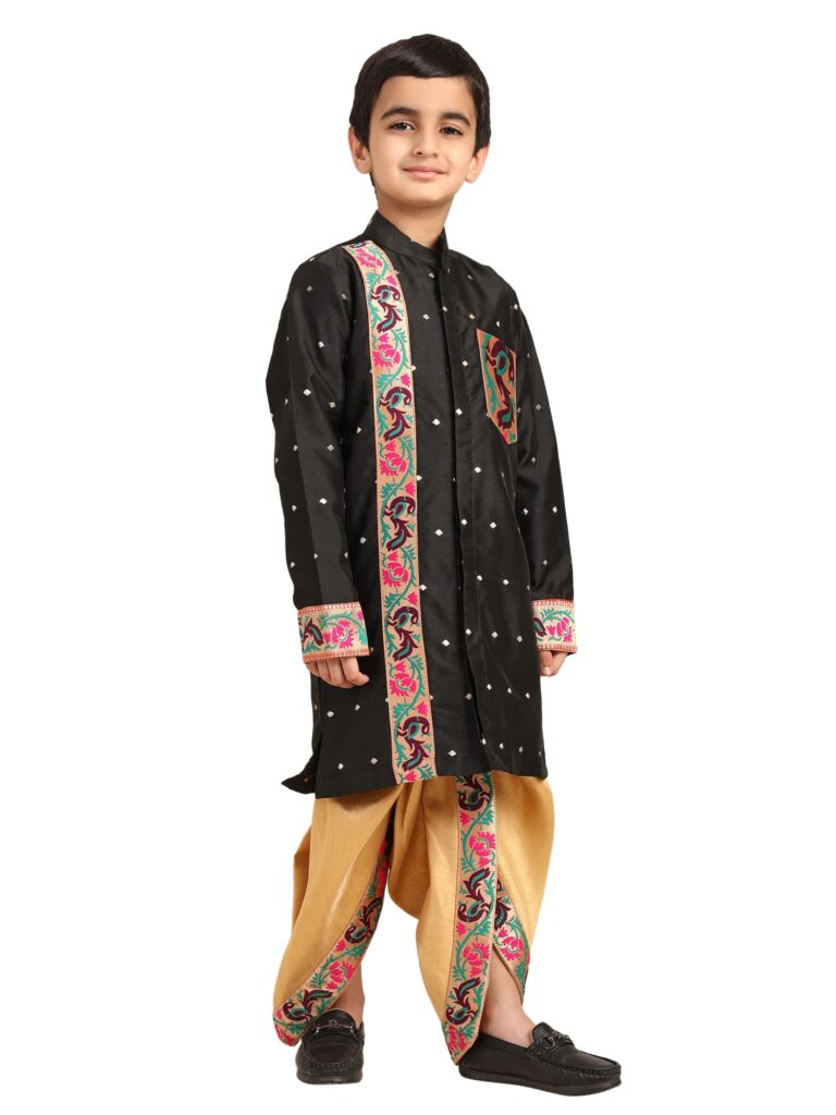 Kanira Jr Paithani dhoti kurta black- hero pattern