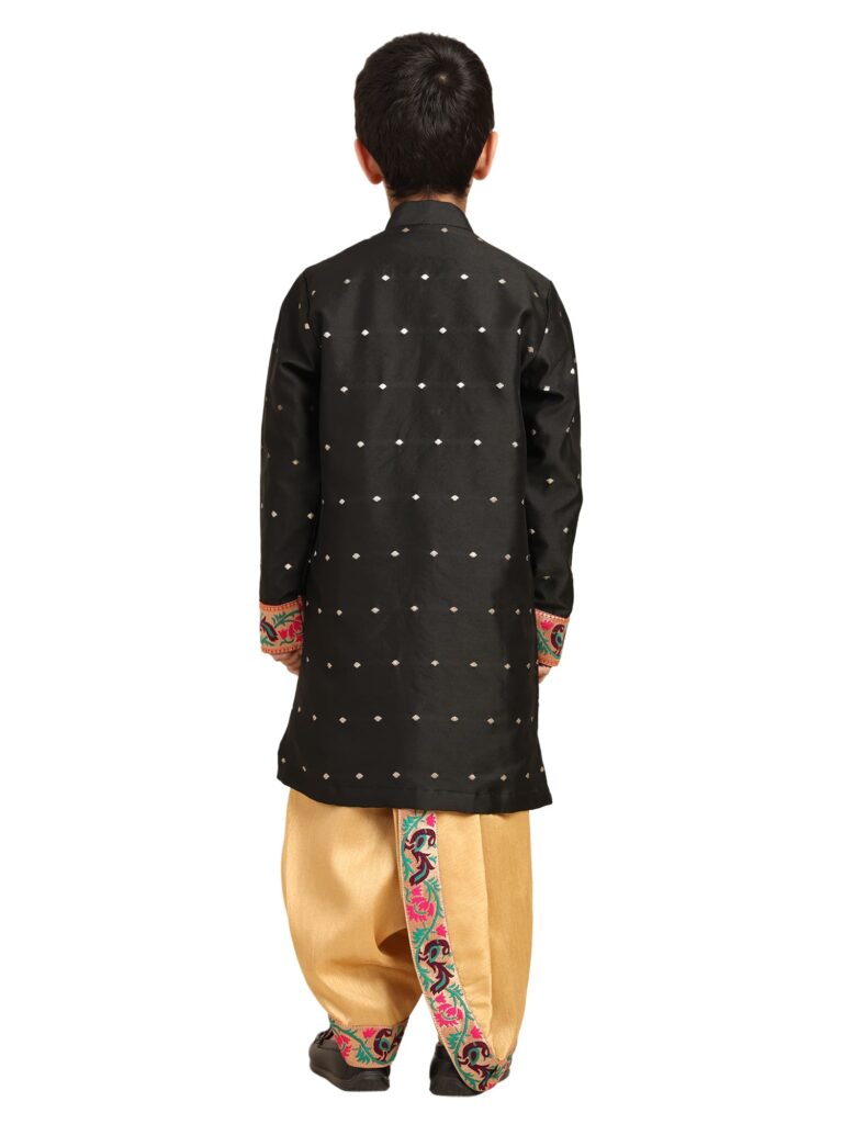 Kanira Jr Paithani dhoti kurta black- hero pattern