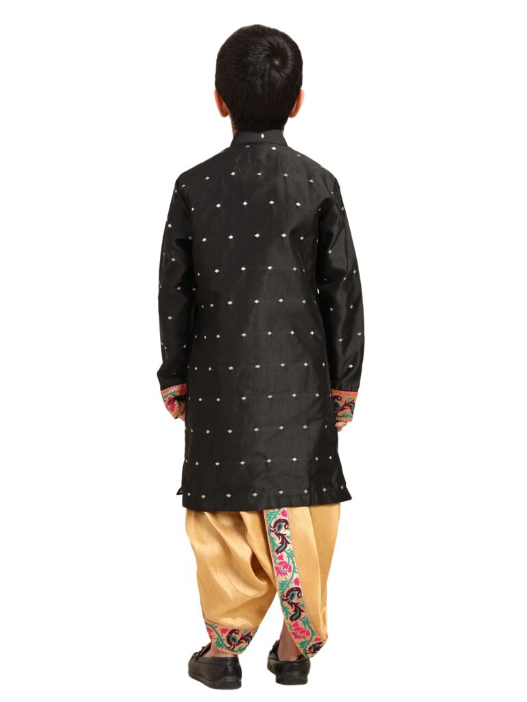 Kanira Jr Paithani dhoti kurta black butti for boys adi pattern