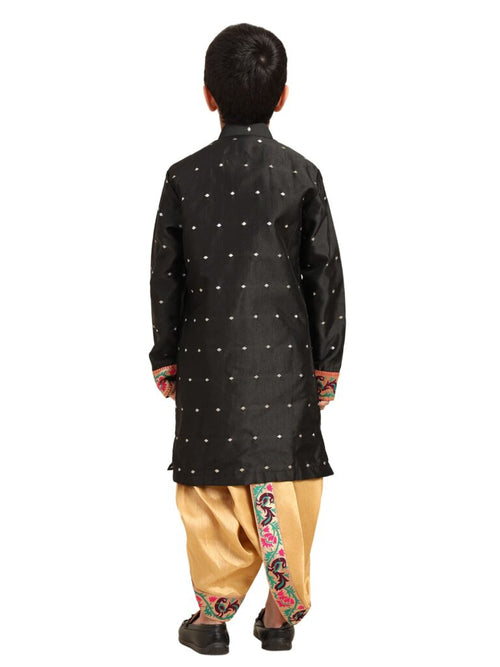 Kanira Jr Paithani dhoti kurta black butti for boys adi pattern