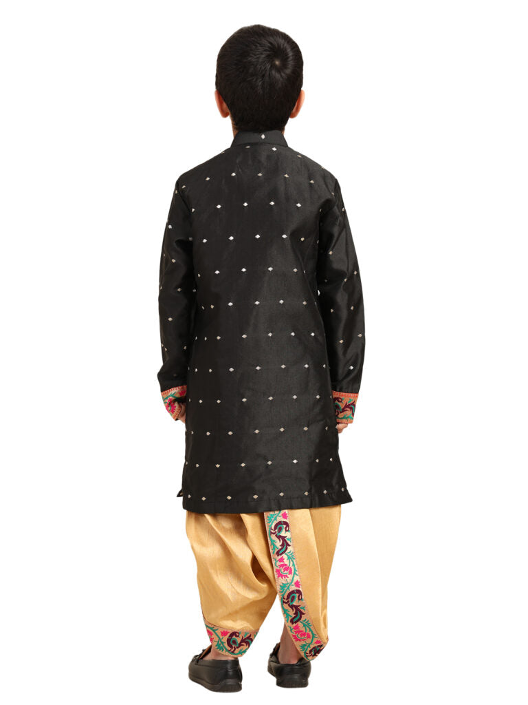 Kanira Jr Paithani dhoti kurta black butti for boys Evan-Motif pattern