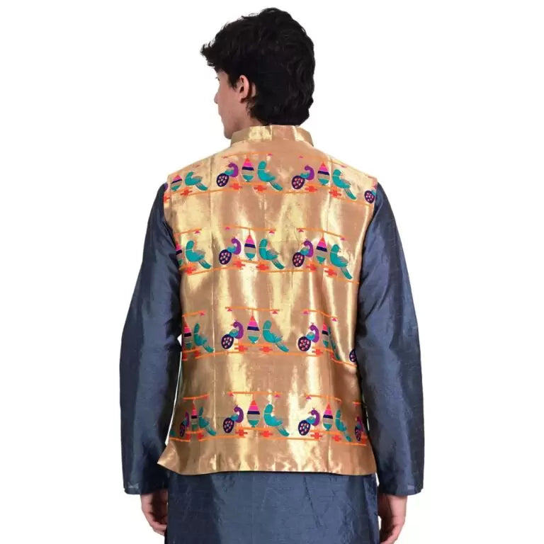 Kanira Paithani jacket for Mens Parrot Peacock
