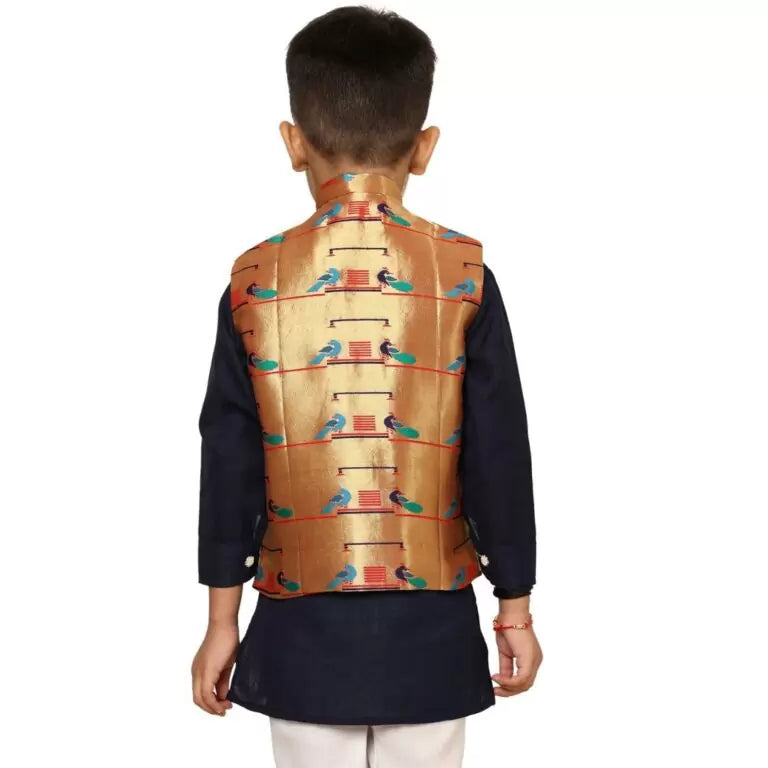 Kanira Jr Paithani Jacket for Boys Double Peacock