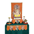 Paithani Temple Decoration Combo Set for Ganesh Chaturthi (Orange Theme – 7 Items + Free Samai Asan)