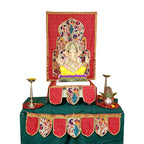 Paithani Temple Decoration Combo Set for Ganesh Chaturthi (Red Theme – 7 Items + Free Samai Asan)
