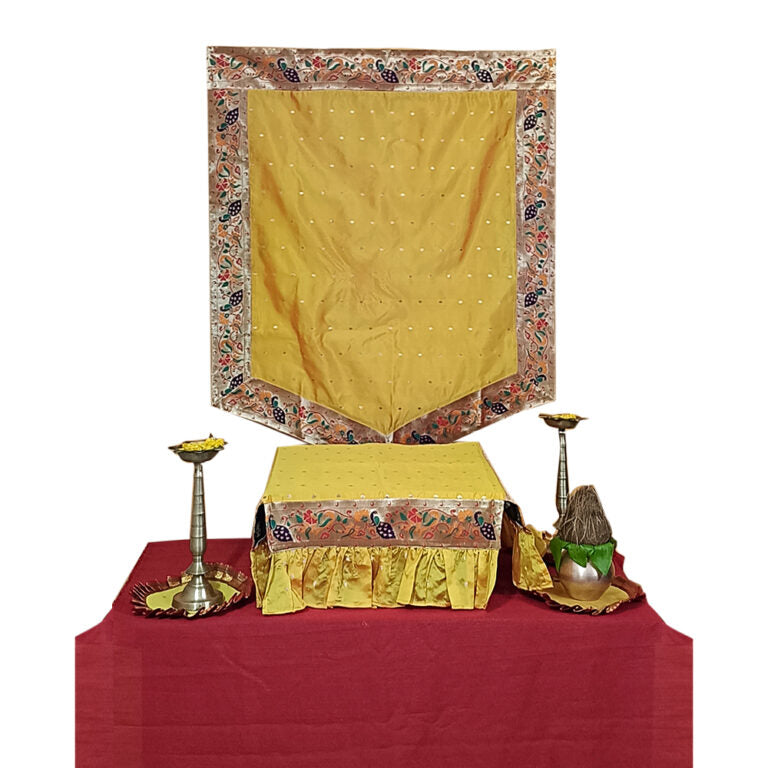 Paithani Side Pattern Temple Decoration Combo Set for Ganesh Chaturthi (Mango Theme – 5 Items + Free Samai Asan)