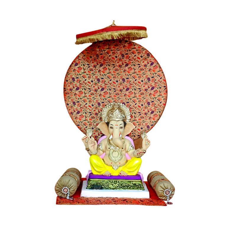 Paithani Chakra Pattern Ganpati Decoration Set for Ganesh Chaturthi (6 Items + Free Asan)