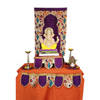 Ganesh Chaturthi Paithani Ganpati Decoration Combo Set – Purple Theme (7 Items + Free Samai Asan)