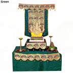 Paithani Parrot-Peacock Ganpati Decoration Combo Set for Ganesh Chaturthi (Green Theme – 7 Items + Free Samai Asan)
