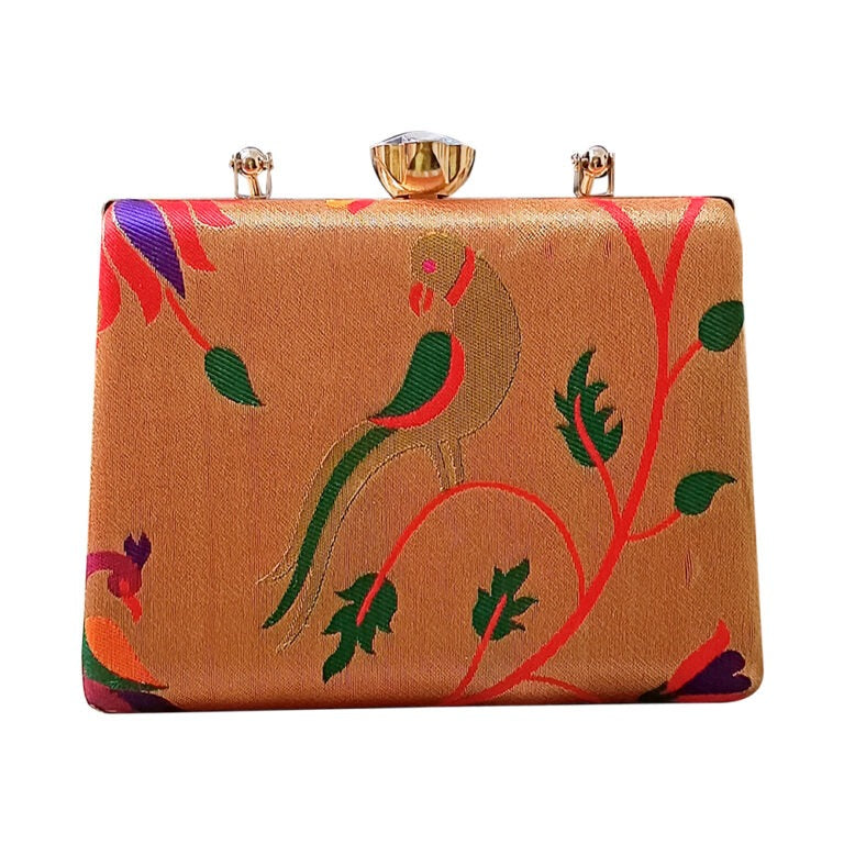 Exclusive Golden Paithani Clutch – Elegance with a Regal Touch