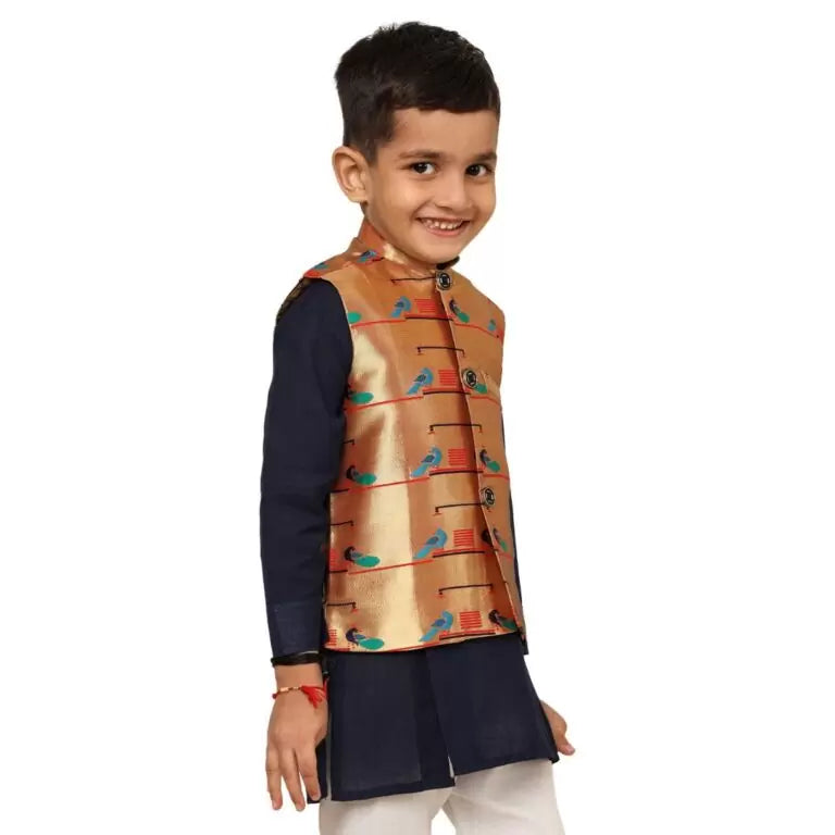 Kanira Jr Paithani Jacket for Boys Double Peacock