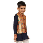 Kanira Jr Paithani Jacket for Boys Double Peacock