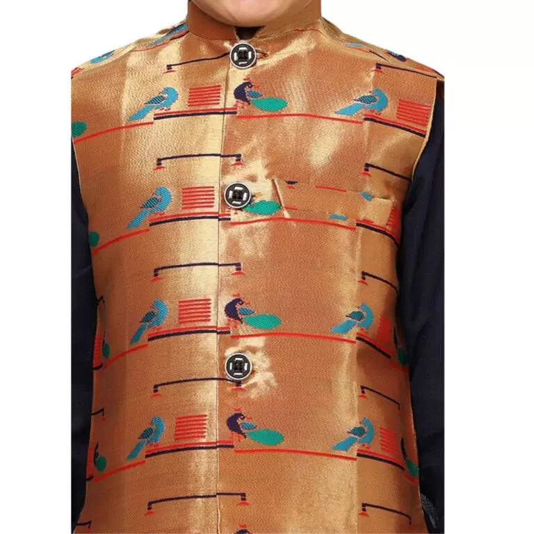 Kanira Jr Paithani Jacket for Boys Double Peacock