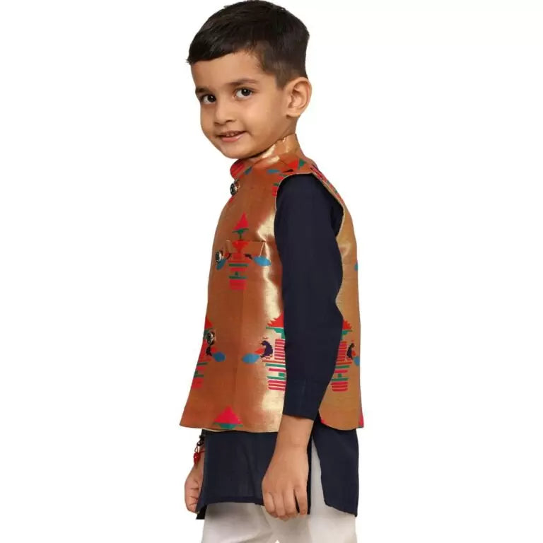 Kanira Jr Paithani jacket for Boys Diamond Peacock