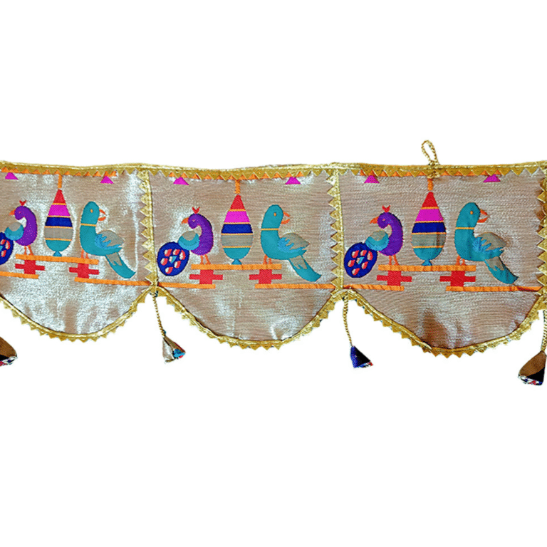 Paithani Parrot-Peacock Toran for Decoration – 40 Inch Festive Mandap Banner