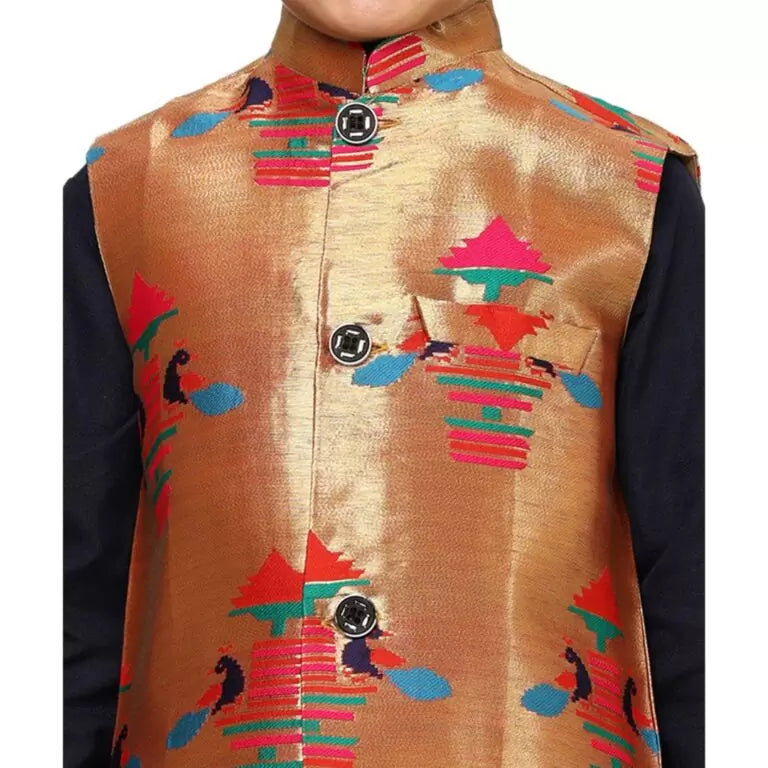 Kanira Jr Paithani jacket for Boys Diamond Peacock