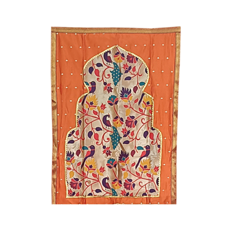 Paithani Temple Pattern Backdrop for Ganesh Chaturthi – Orange