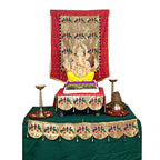 Paithani Parrot-Peacock Ganpati Decoration Combo Set for Ganesh Chaturthi (Red Theme – 7 Items + Free Samai Asan)