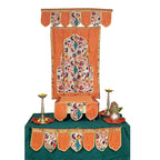 Paithani Temple Decoration Combo Set for Ganesh Chaturthi (Orange Theme – 7 Items + Free Samai Asan)