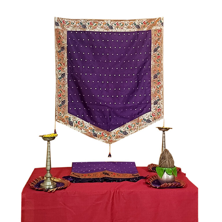 Paithani Side Pattern Temple Decoration Combo Set for Ganesh Chaturthi (Purple Wine Theme – 5 Items + Free Samai Asan)
