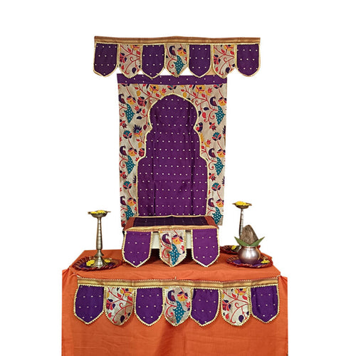 Ganesh Chaturthi Paithani Ganpati Decoration Combo Set – Purple Theme (7 Items + Free Samai Asan)