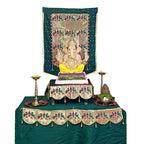 Paithani Parrot-Peacock Ganpati Decoration Combo Set for Ganesh Chaturthi (Green Theme – 7 Items + Free Samai Asan)