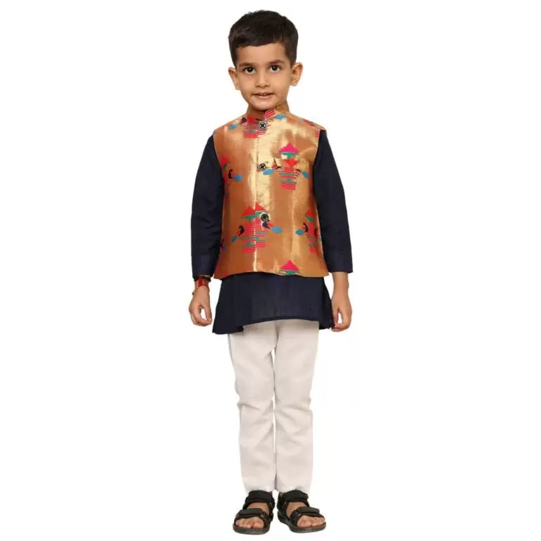 Kanira Jr Paithani jacket for Boys Diamond Peacock