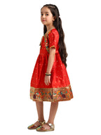Paithani Baby Girl Frock – Red Silk with Multicolor Zari Border & Brocade Yoke – Indu Pattern