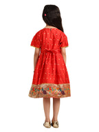 Paithani Baby Girl Frock – Red Silk with Multicolor Zari Border & Brocade Yoke – Indu Pattern